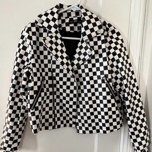 NWOT Checkered Faux Leather Zip Jacket